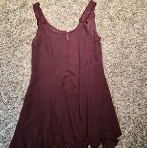 Free People Maroon Beaded Tank Sheer M Mini Dress